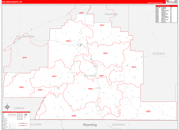 Big Horn County, MT Zip Code Map
